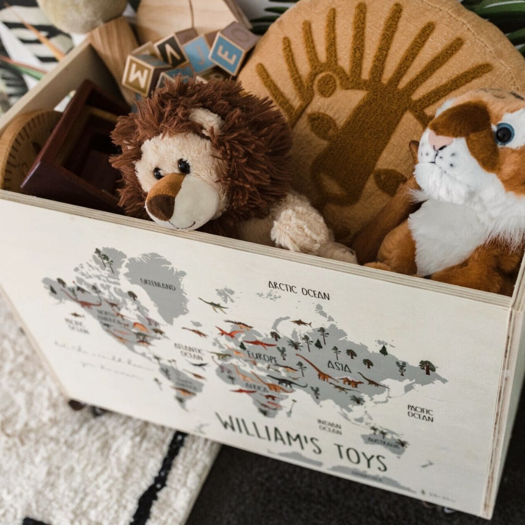 Personalised Wooden Toy Box filled with soft toys