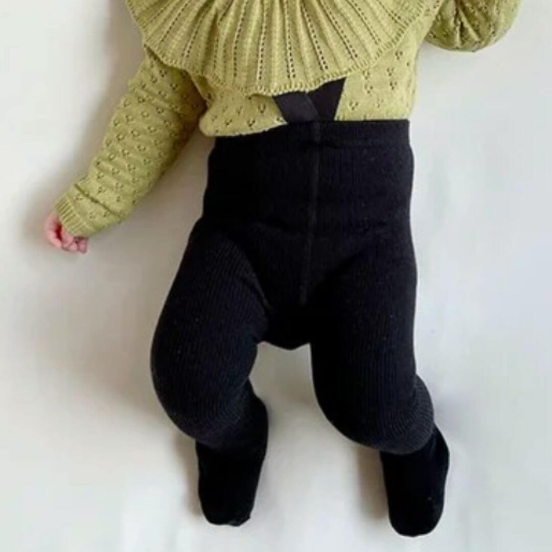 Baby wearing black ribbed suspender tights - Lulu Babe
