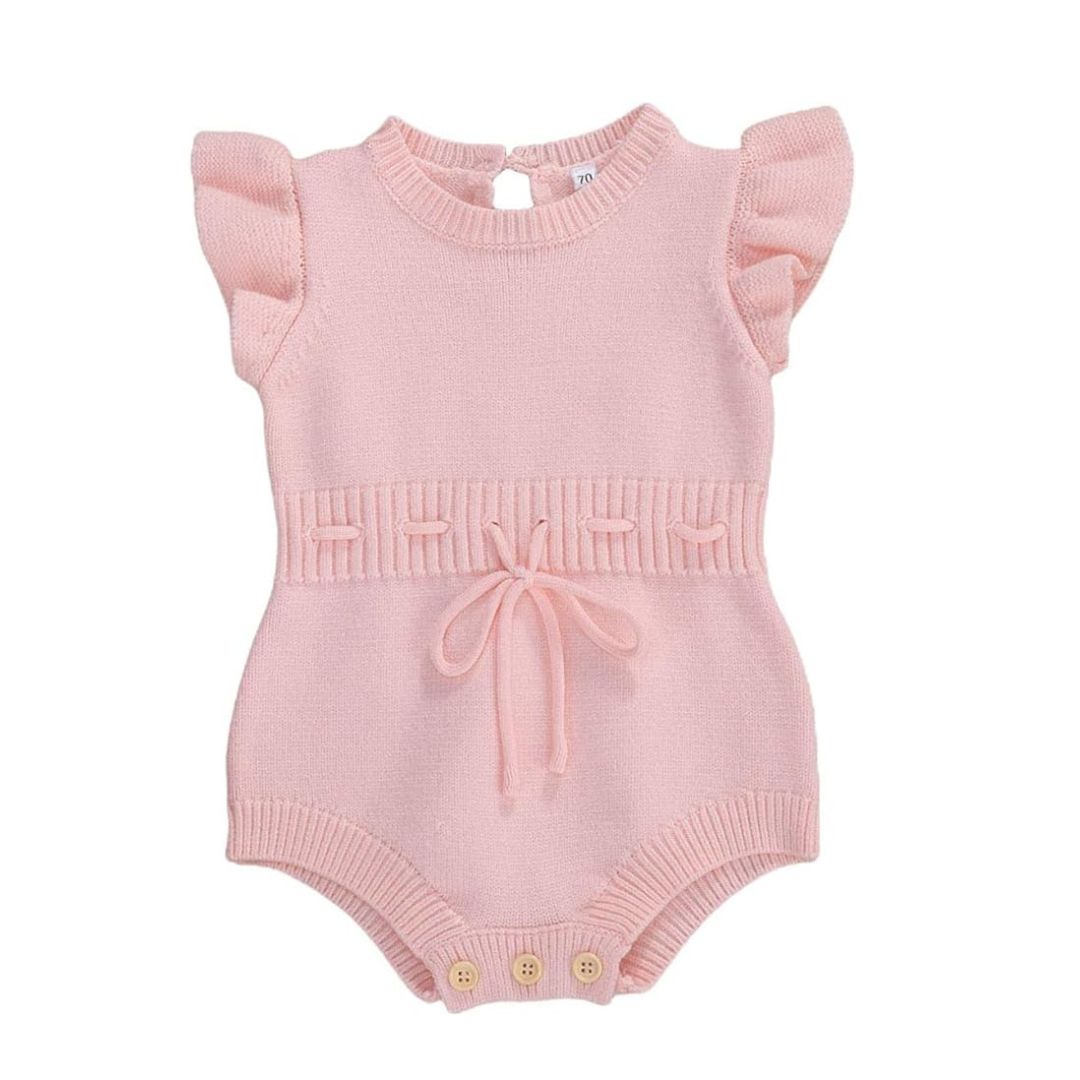 Ruffle Knit Baby Girl Romper Pink - Lulu Babe