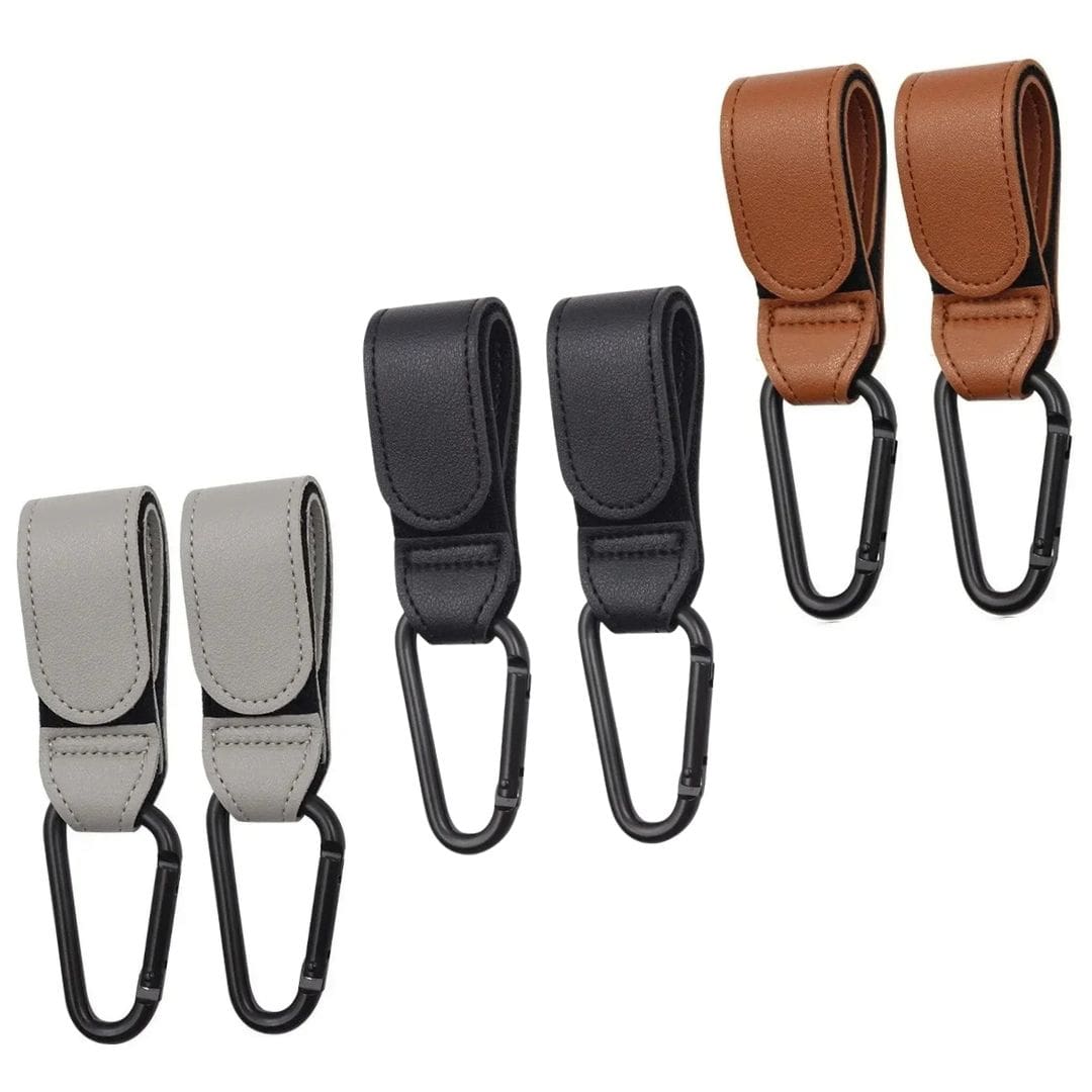 Vegan leather pram straps for attaching nappy bag