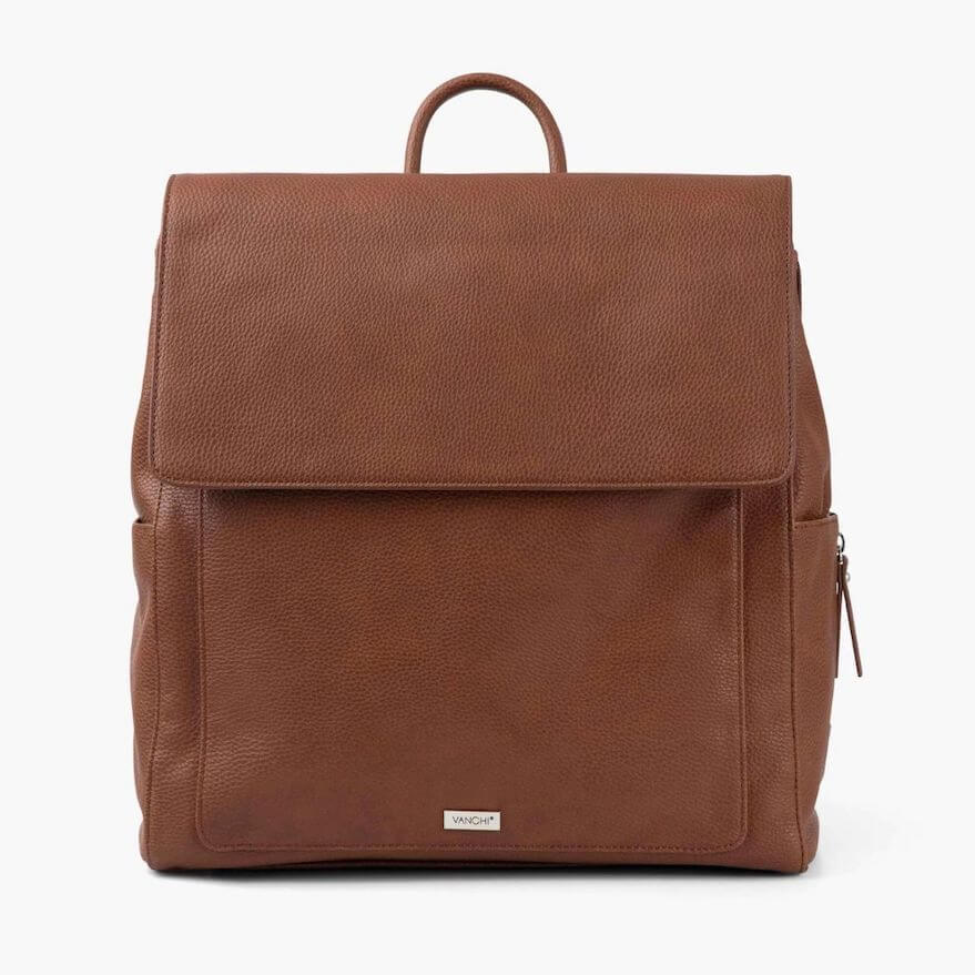 VANCHI Emmy Baby Backpack in tan vegan leather