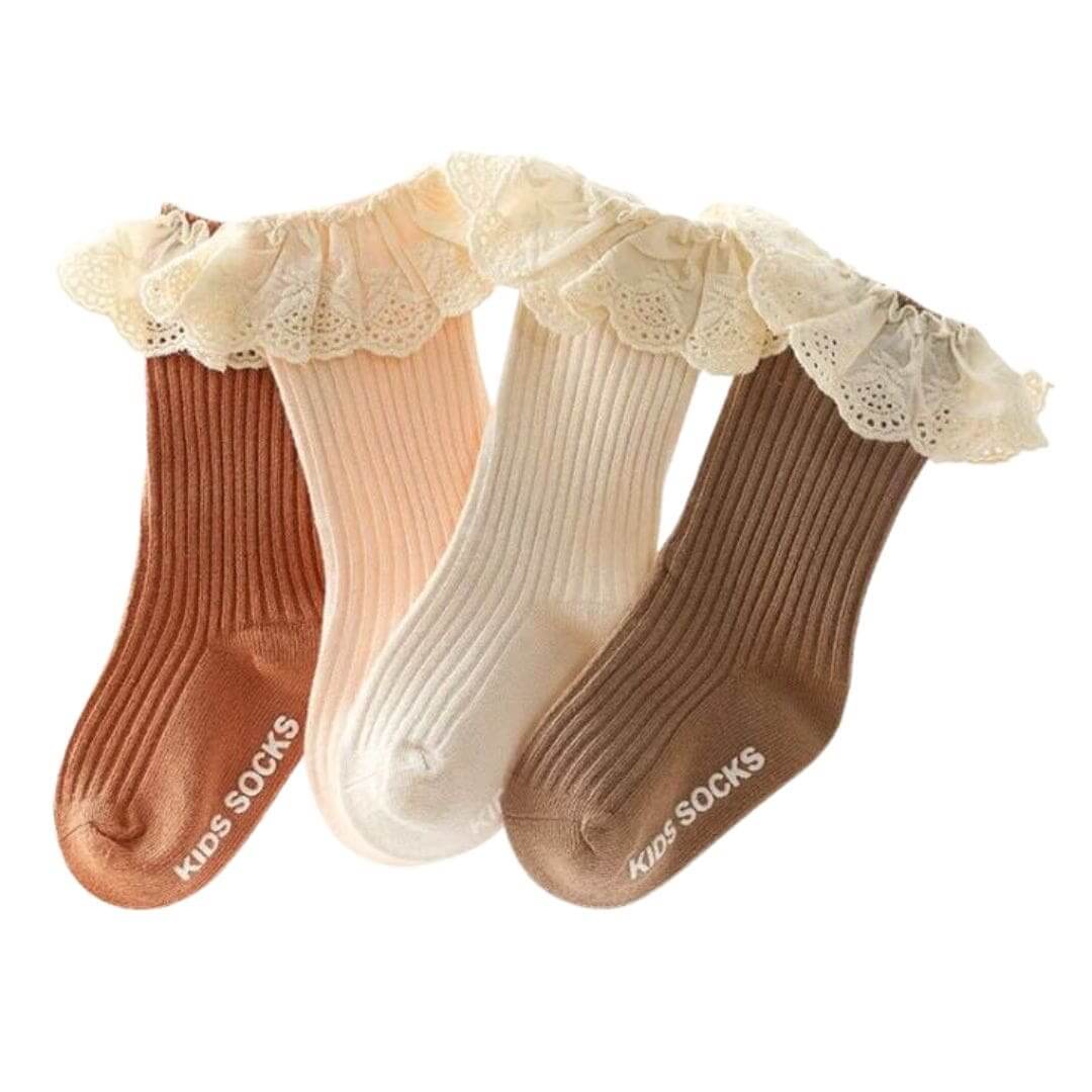 Vintage lace baby socks with ruffle trim