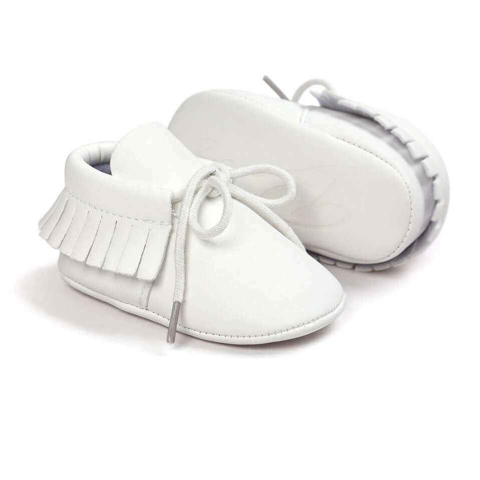White Baby Moccasins – Soft & Stylish Unisex Baby Shoes | Lulu Babe