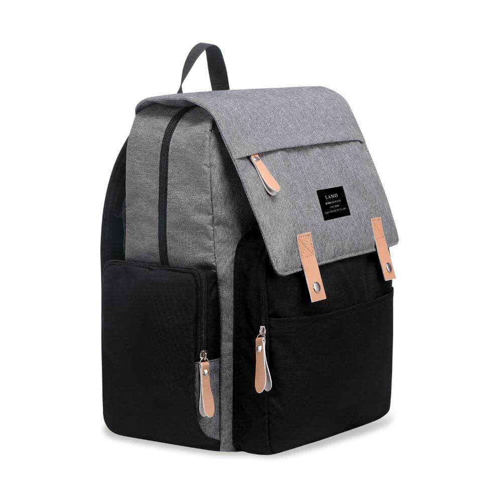 LAND Nappy Bag in grey and black  | Baby Backpack - Land