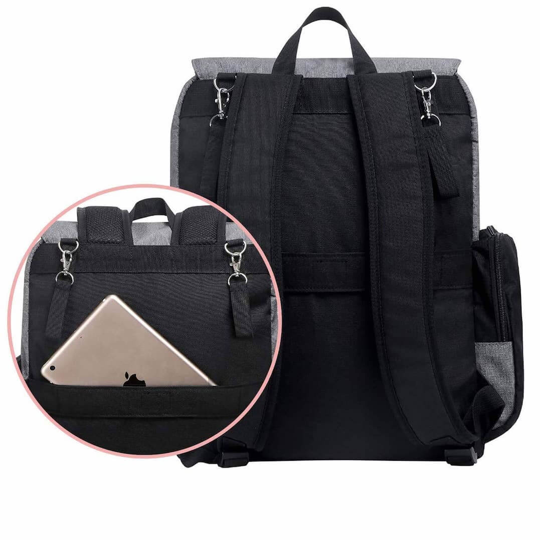 LAND Nappy Bag in grey and black  | back view