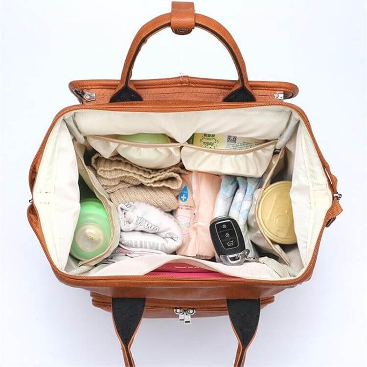 Faux Leather Baby Backpack | Madison Stylish & Practical Tan Nappy Bag - Lulu Babe