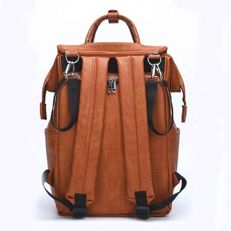 Faux Leather Baby Backpack | Madison Stylish & Practical Tan Nappy Bag - Lulu Babe