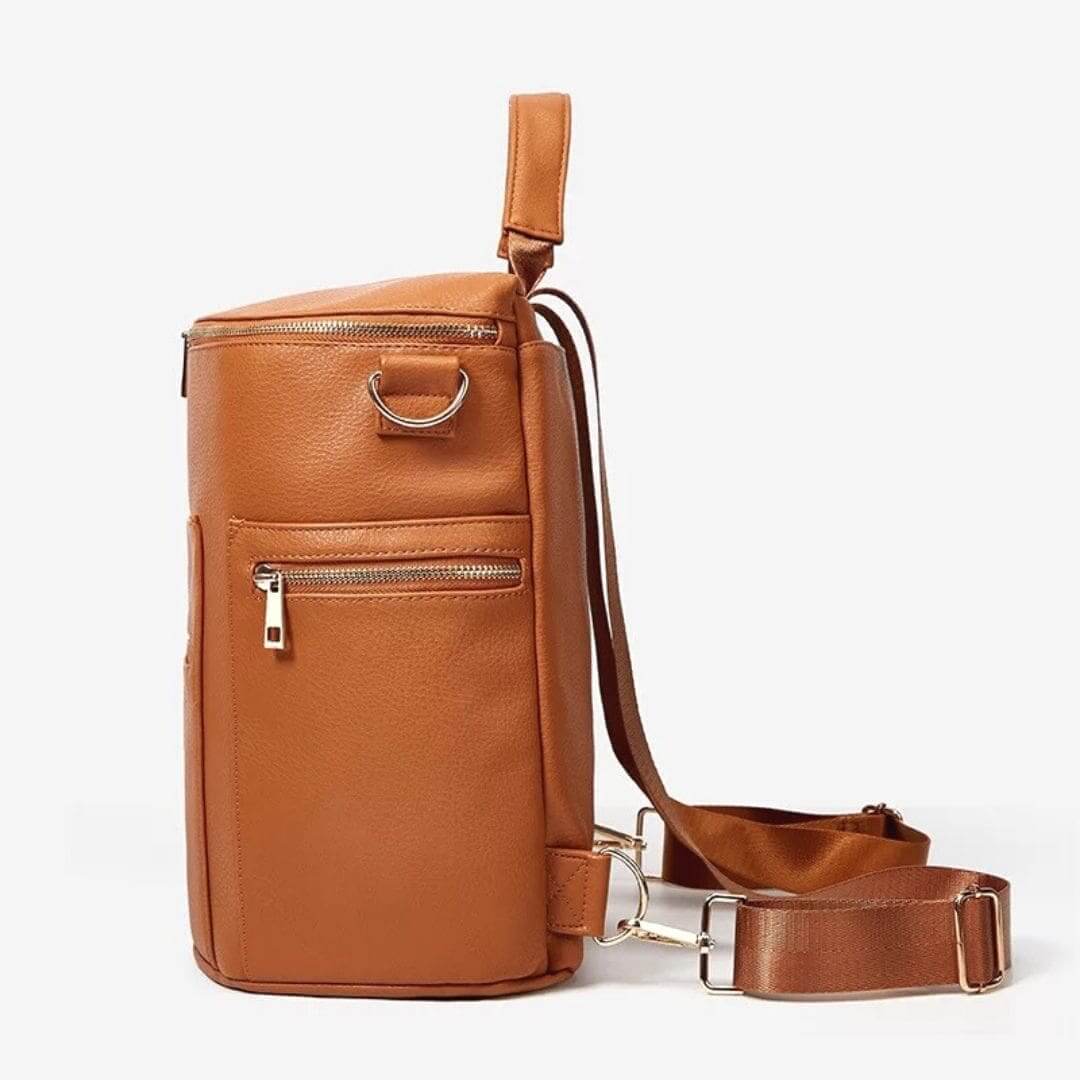 Brooklyn nappy bag in tan - side view | Lulu Babe