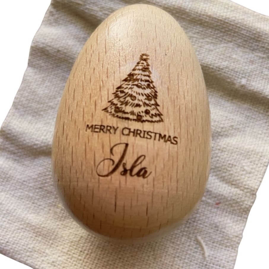 Personalised Wooden Christmas Egg Shaker | Baby Sensory Gift - Lulu Babe