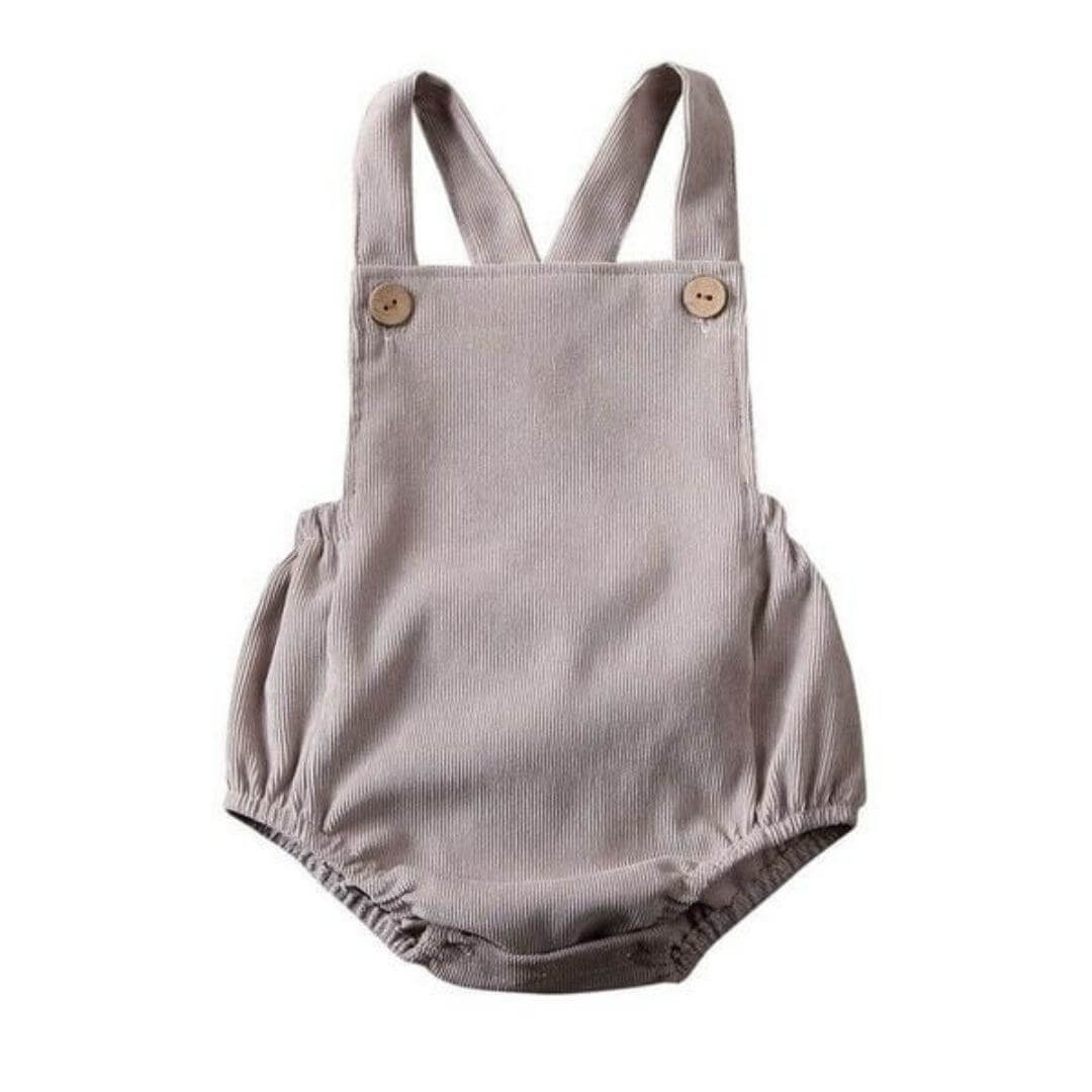 Unisex Summer Baby Romper in grey with ribbed corduroy fabric