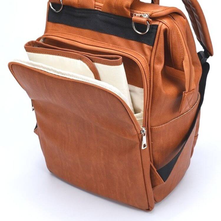 Faux Leather Baby Backpack | Madison Stylish & Practical Tan Nappy Bag - Lulu Babe