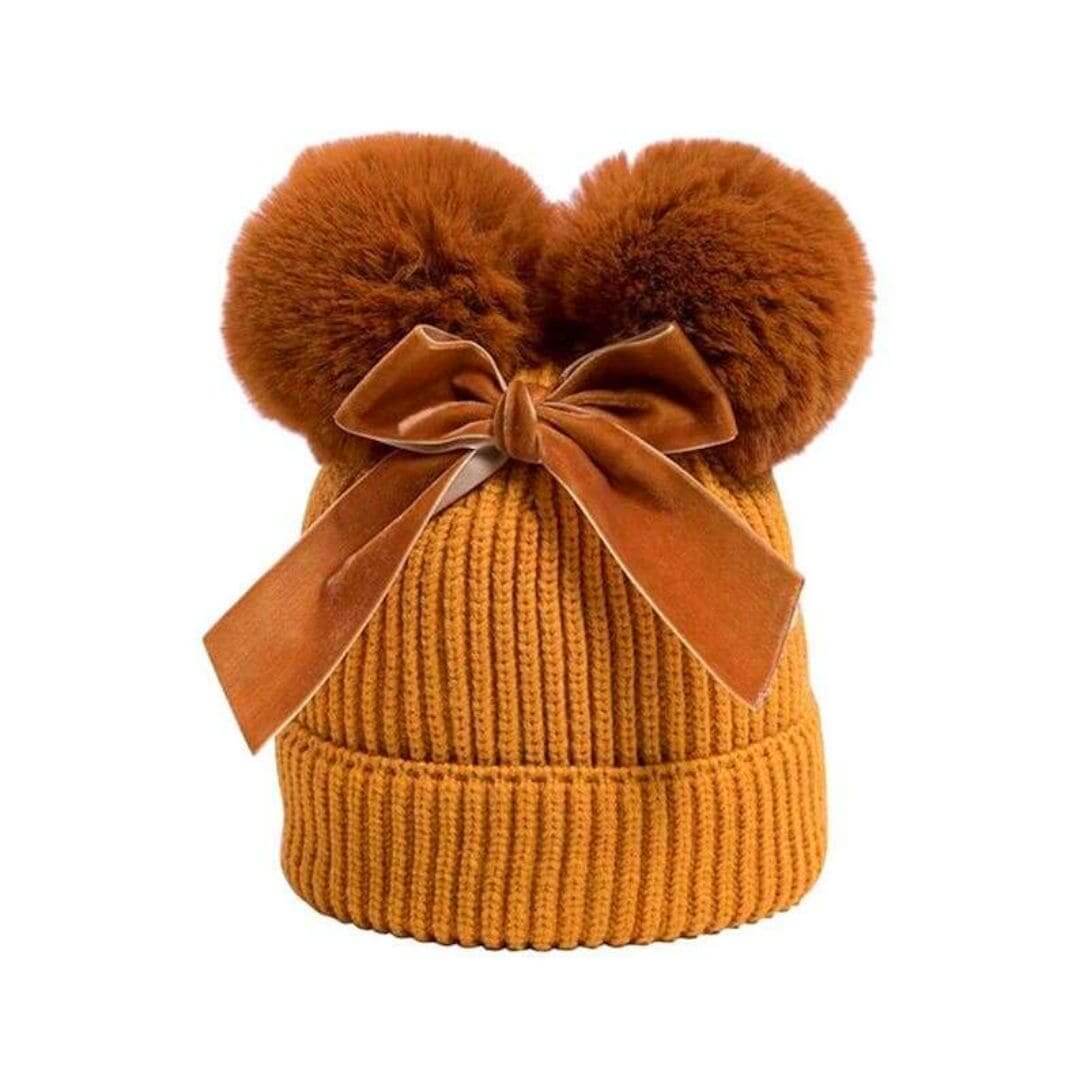 Double Pom Pom Baby Beanie | Girls Luxury Ribbed Beanie - Lulu Babe