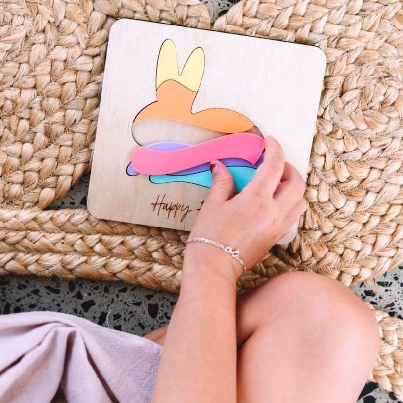 Personalised Bunny Puzzle | Wood & Acrylic Toddler Puzzle