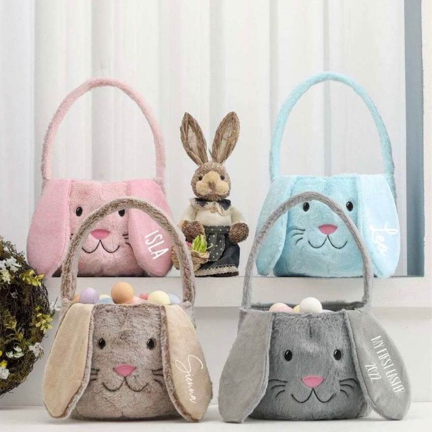 Personalised Easter Basket in pink, blue, brown & grey | Easter Hunt Basket Australia - Lulu Babe