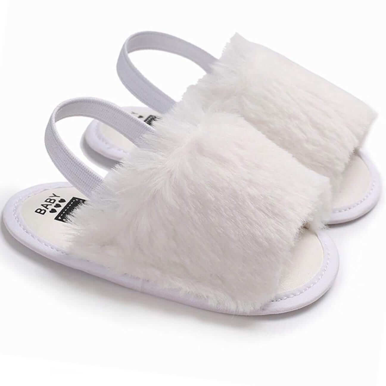 Fluffy Baby Slides White | Adorable Baby Sandals - Lulu Babe