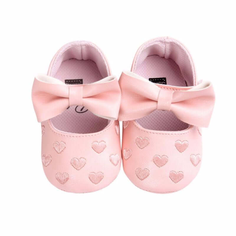 Pink heart bow baby moccasins