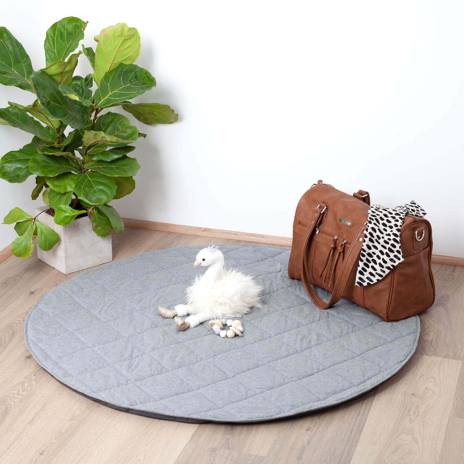 Jersey Quilted Play Mat Grey | Round Padded Playmat for Baby