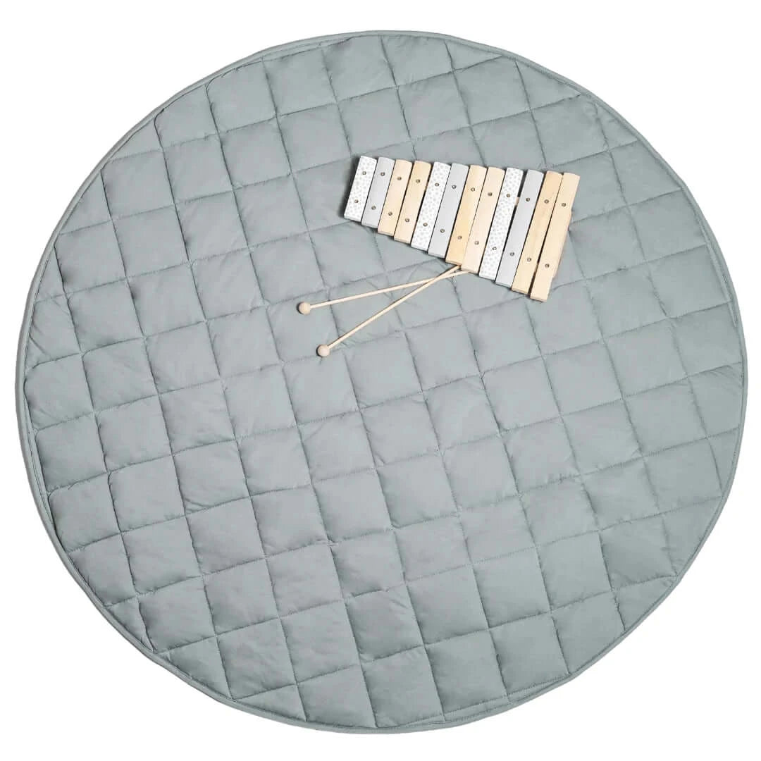 Jersey Quilted Play Mat Sage | Round Padded Playmat for Baby - Outlook Baby