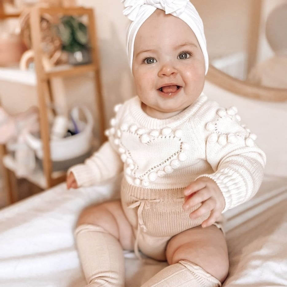 Baby Girl Knit Heart Romper | Adorable Long Sleeve Onesie - Lulu Babe