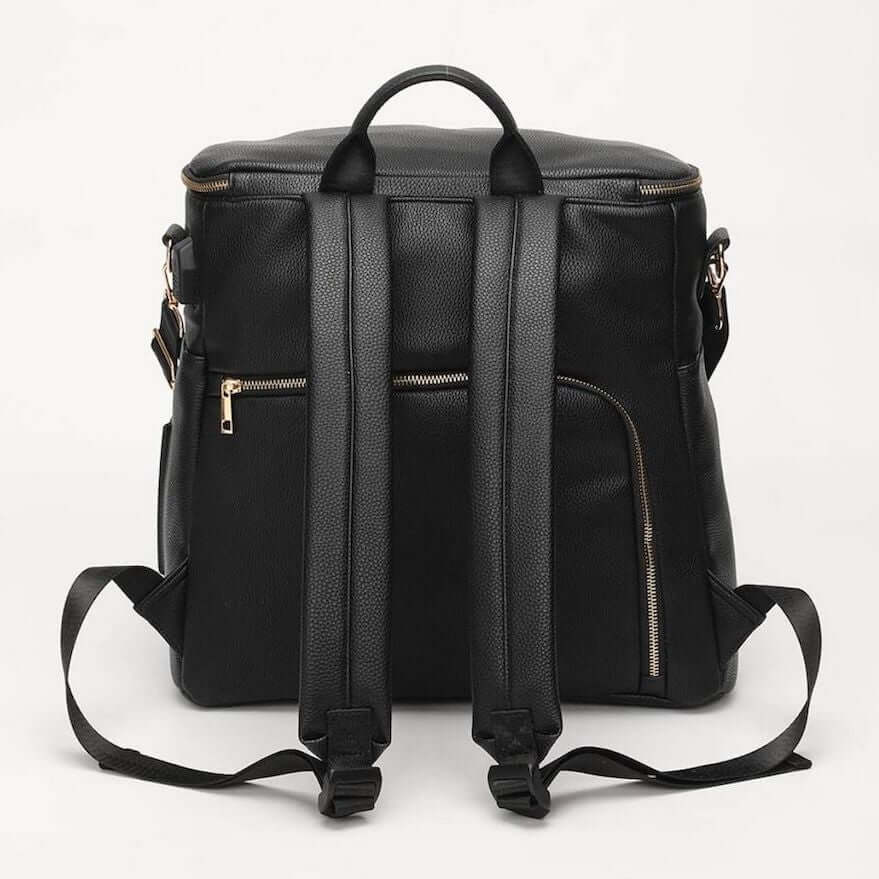 Back view of Sofia Vegan Leather Nappy backpack in black