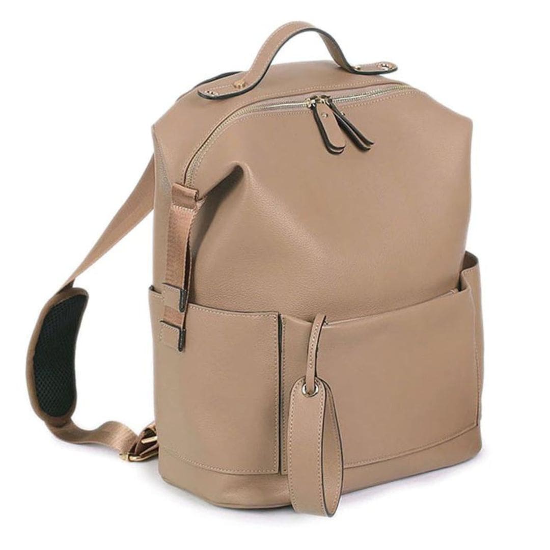 Penelope Nappy Bag in camel vegan leather | Convertible Nappy Backpack - Lulu Babe