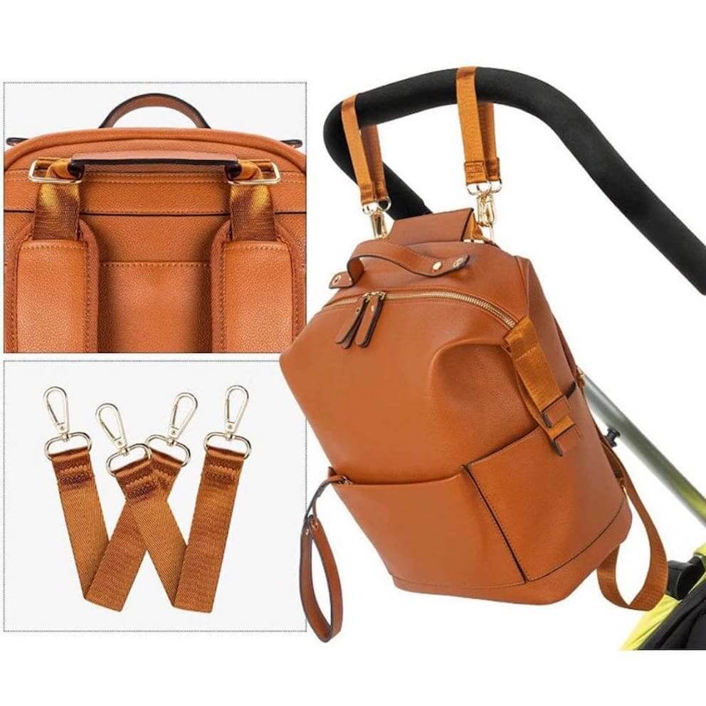 Penelope Nappy Bag in tan vegan leather | Convertible Nappy Backpack - Lulu Babe
