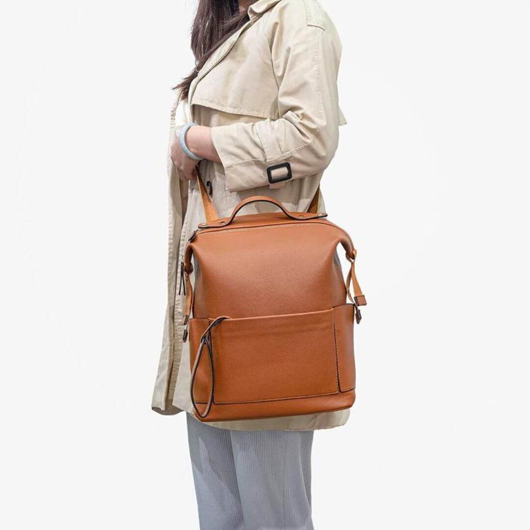 Penelope Nappy Bag in tan vegan leather | Lifestyle image - Lulu Babe