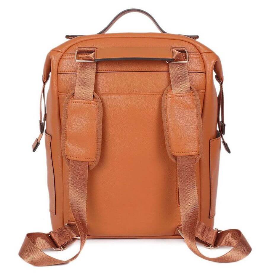 Penelope Nappy Bag in tan vegan leather | Convertible Nappy Backpack - Lulu Babe