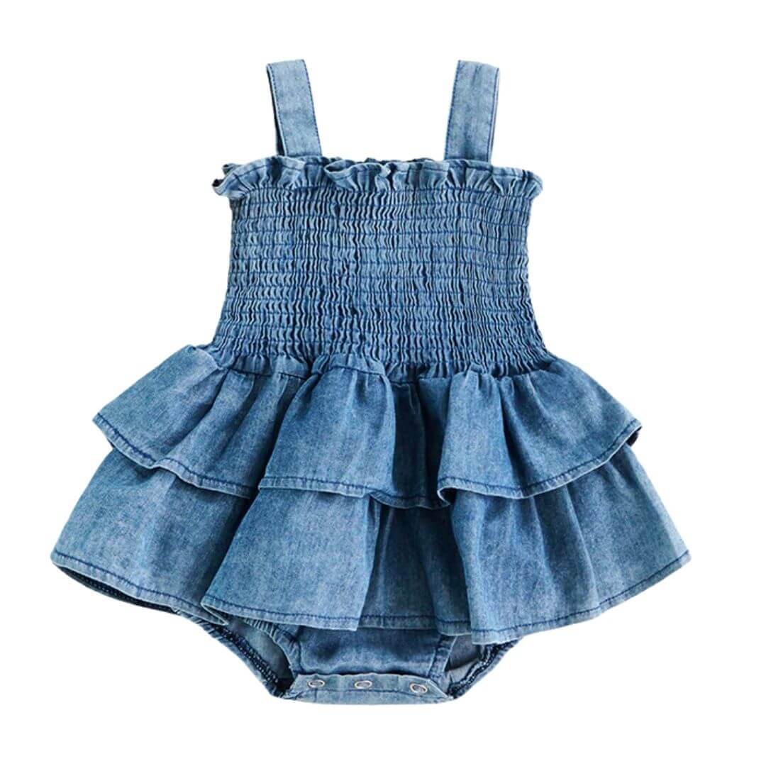 Denim Peplum Baby Romper | Stylish Romper Dress for Baby Girl - Lulu Babe