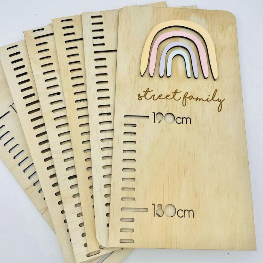 Personalised Wooden Height Chart - Pastel rainbow design - Lulu Babe