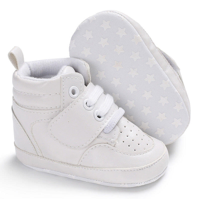 High Top Baby Sneakers White | Stylish Faux Leather Baby Shoes - Lulu Babe