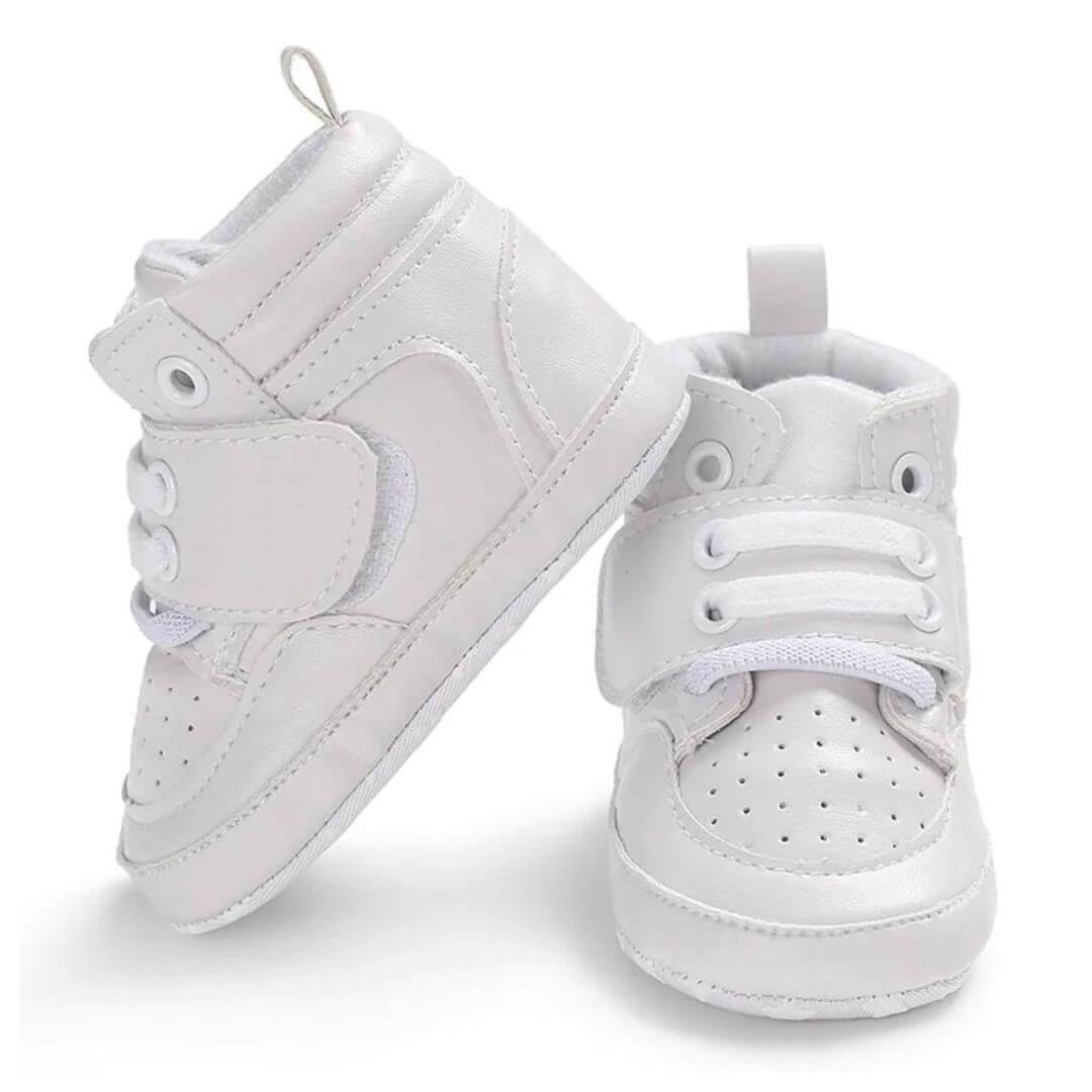 High Top Baby Sneakers White | Stylish Faux Leather Baby Shoes - Lulu Babe