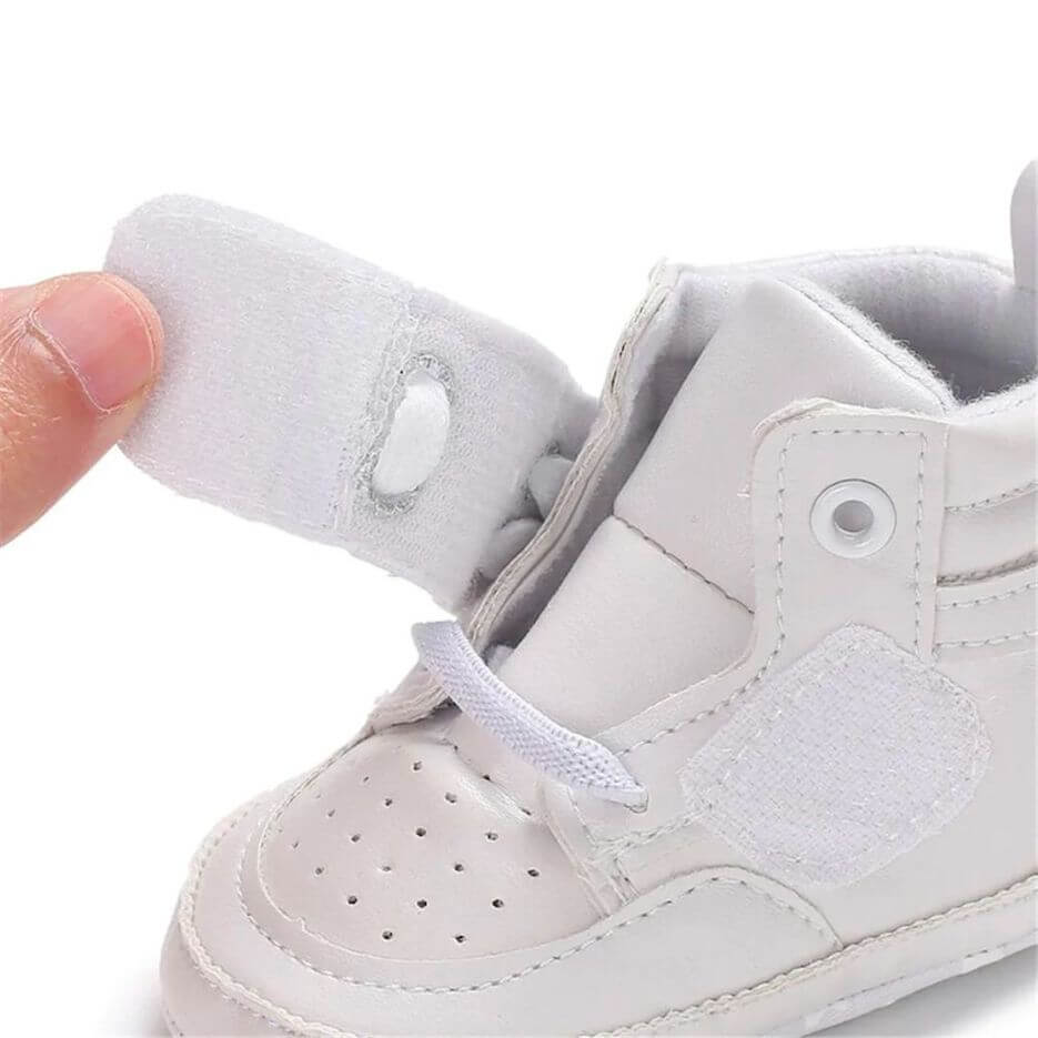 High Top Baby Sneakers White | Stylish Faux Leather Baby Shoes - Lulu Babe