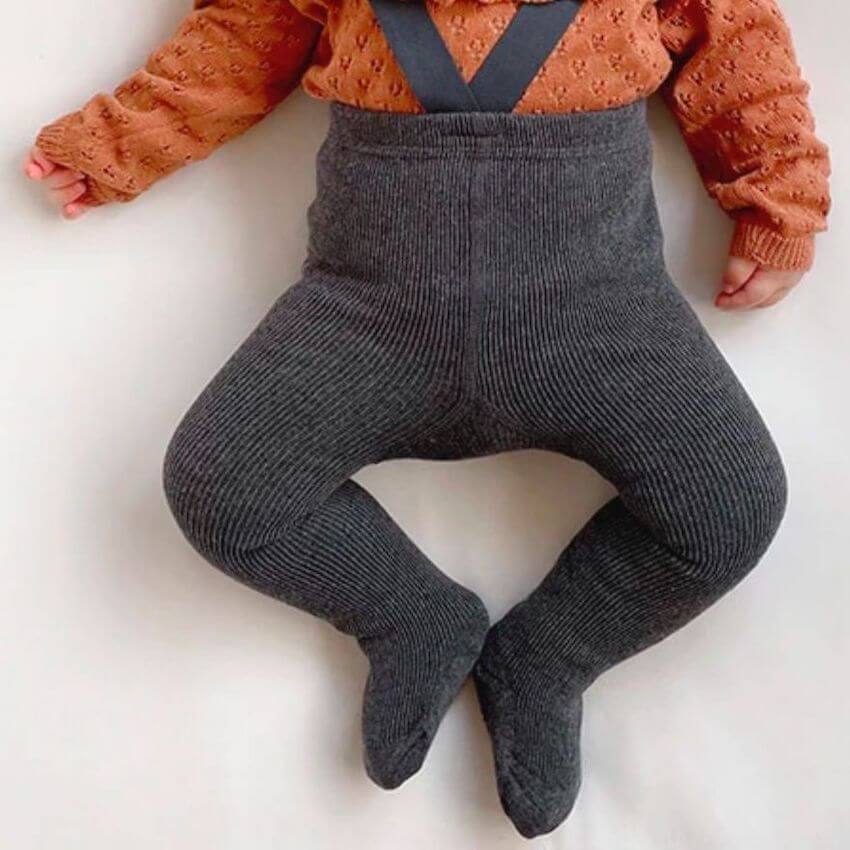 Ribbed Baby Suspender Tights Charcoal - Lulu Babe