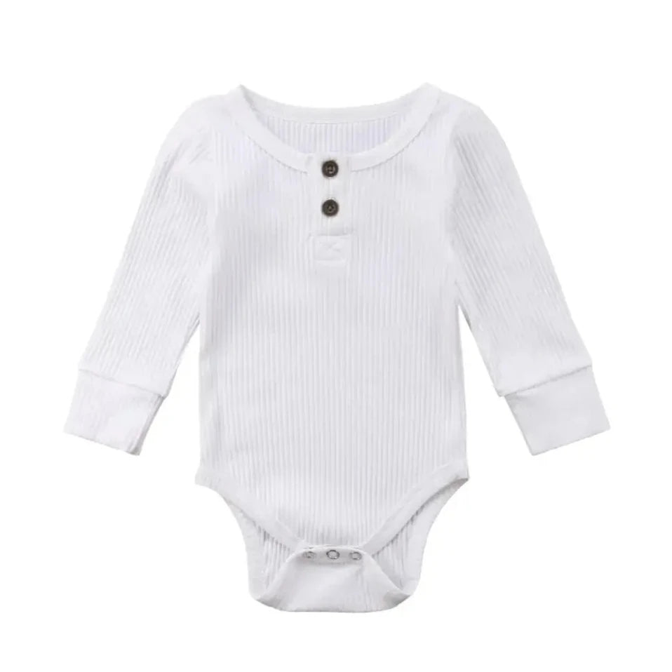 Ribbed Button Baby Bodysuit | Long Sleeve Unisex Baby Onesie - Lulu Babe