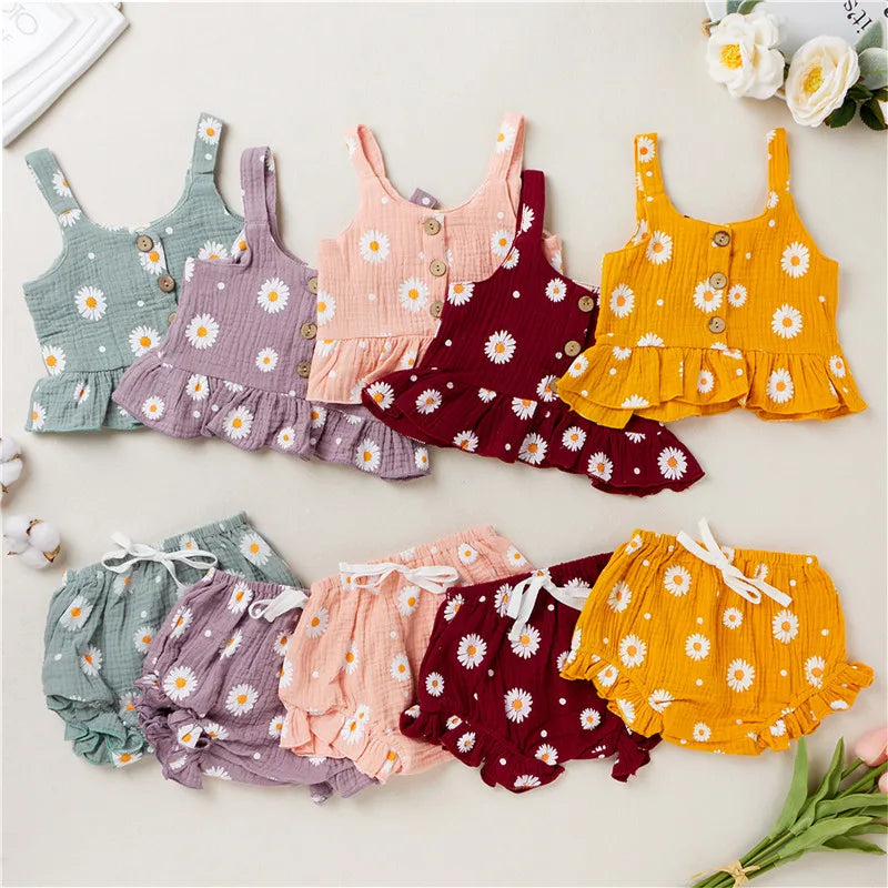 Daisy baby girl outfit - top and matching shorts set in 4 colours