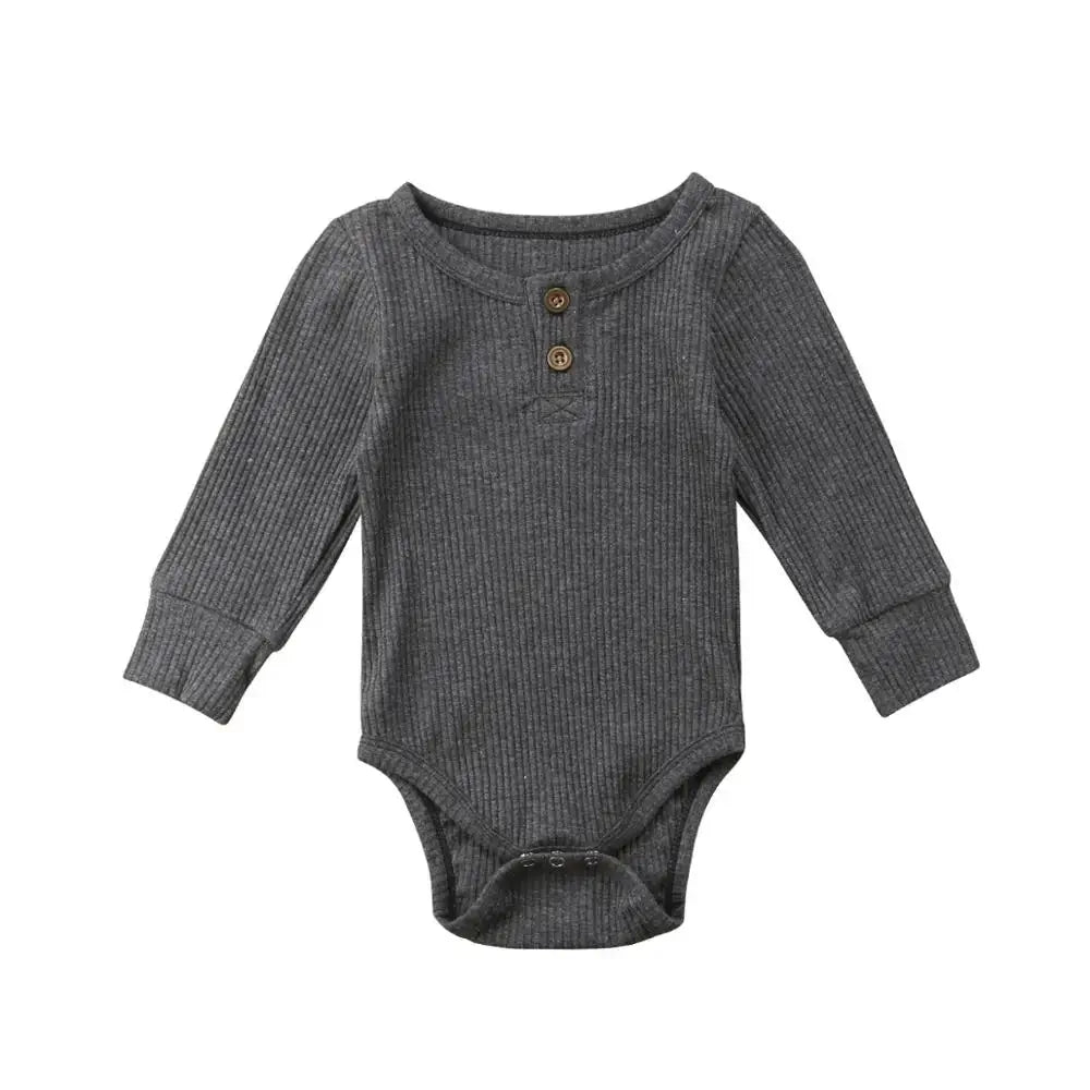 Ribbed Button Baby Bodysuit | Long Sleeve Unisex Baby Onesie - Lulu Babe