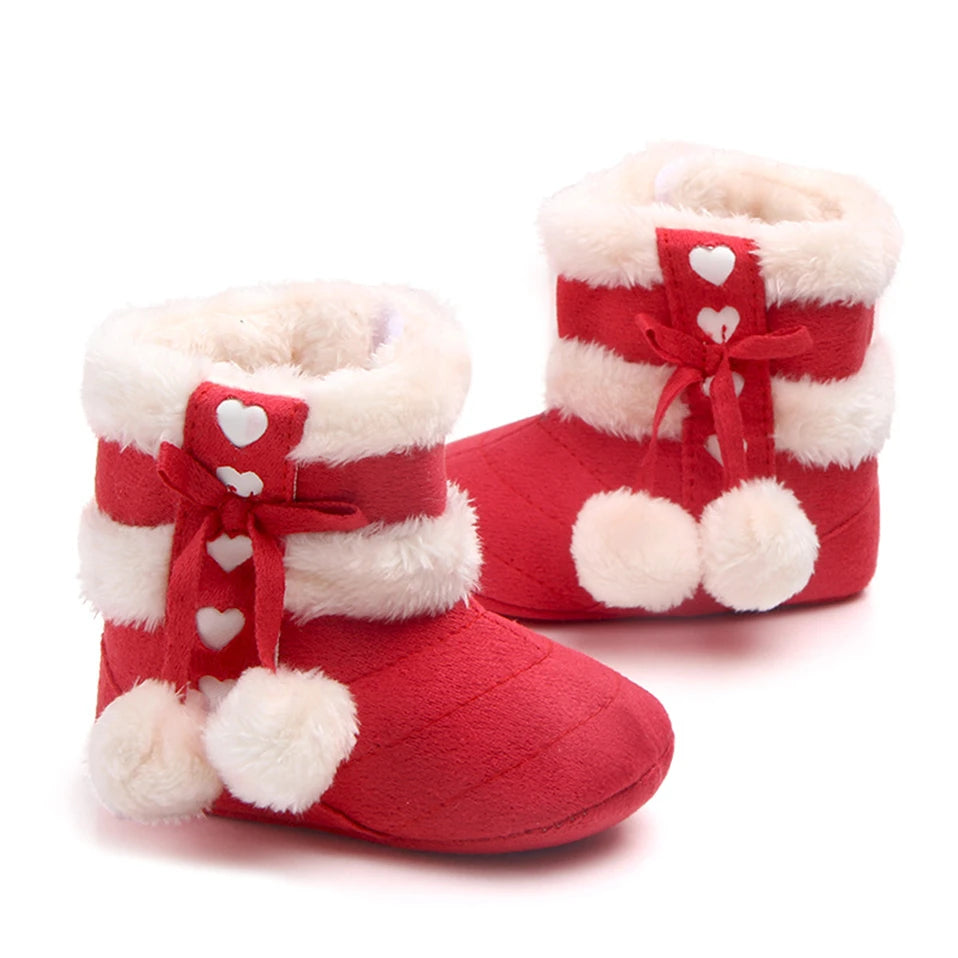 Winterberry heart boots for babies in rich berry red with faux fur lining and cute heart details, perfect for winter.