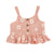 Daisy Ruffle Peplum Set sleeveless top in pink, featuring cheerful daisy print and front buttons, ideal for summer play.