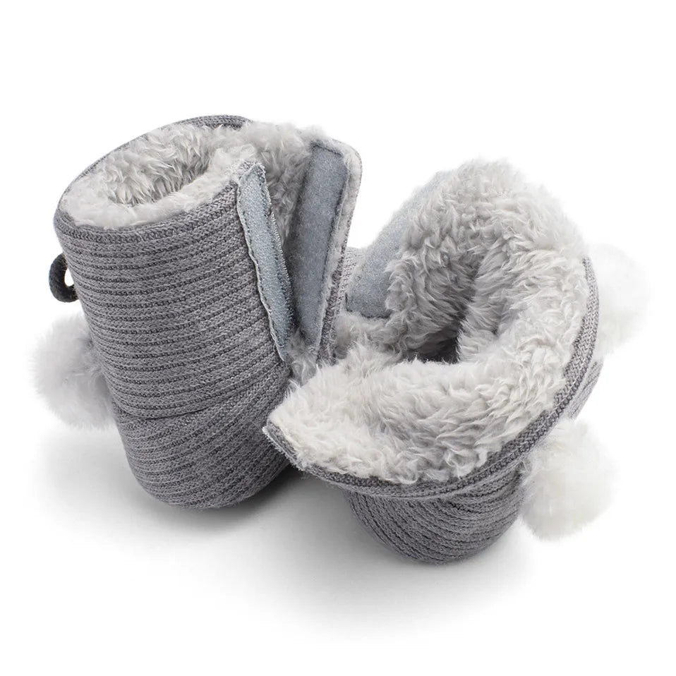 Pom Pom Baby Ugg Boots Grey | Warm & Stylish Baby Booties for Winter - Lulu Babe