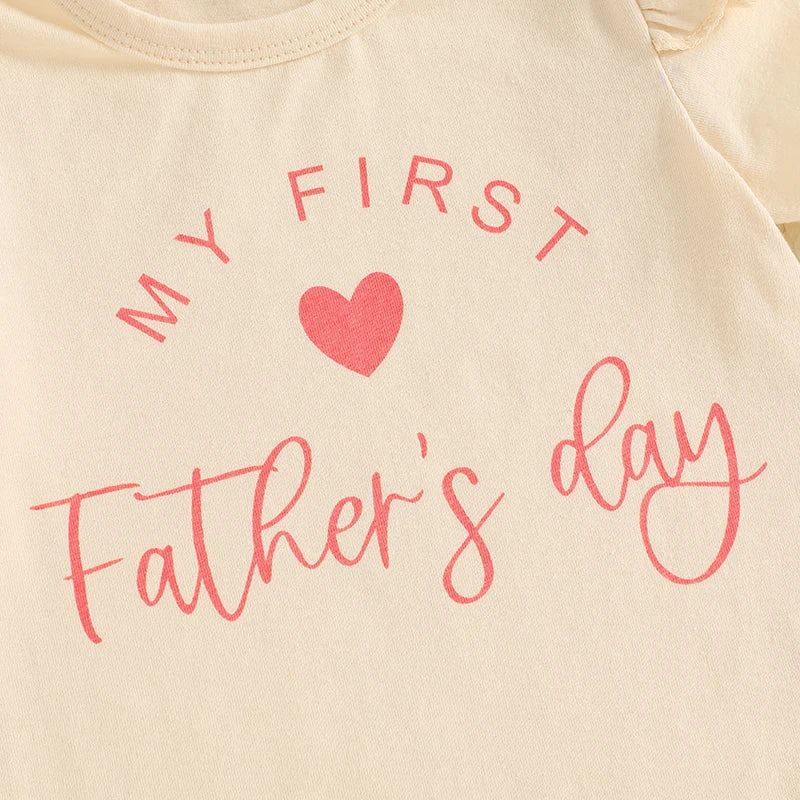 Cream bodysuit with 'MY FIRST Father's Day' text and pink heart, perfect for baby girl's first Father's Day.