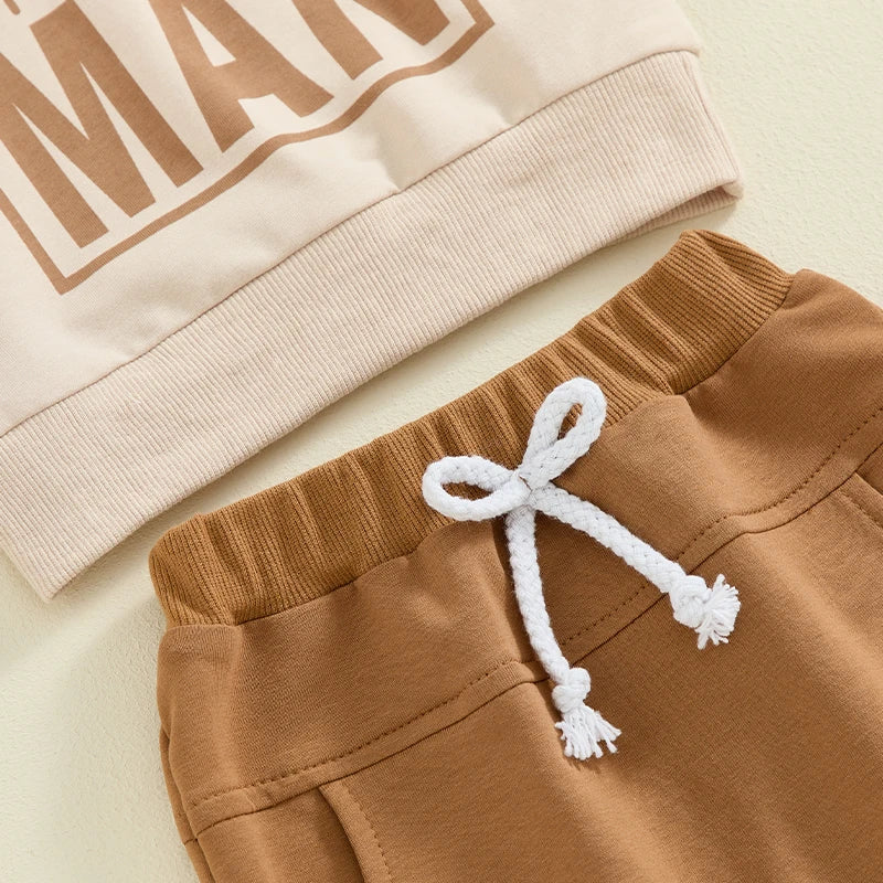 Mama's Little Man Set in beige | Comfy Baby Boy Tracksuit - Lulu Babe