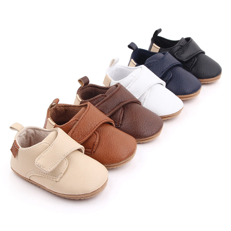Avery Vegan Leather Baby Shoes in cream, tan, brown, black, navy and white for pre-walkers and early walkers.