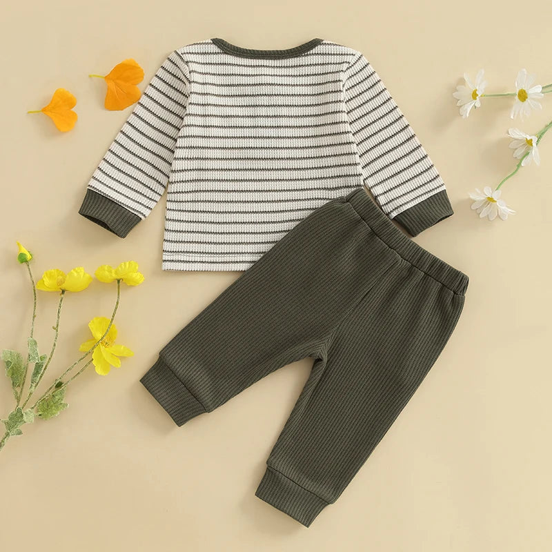 Xavier Waffle Stripe Set in olive green - back