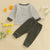 Xavier Waffle Stripe Set in olive green, featuring striped long-sleeve top and coordinating pants for baby boys.