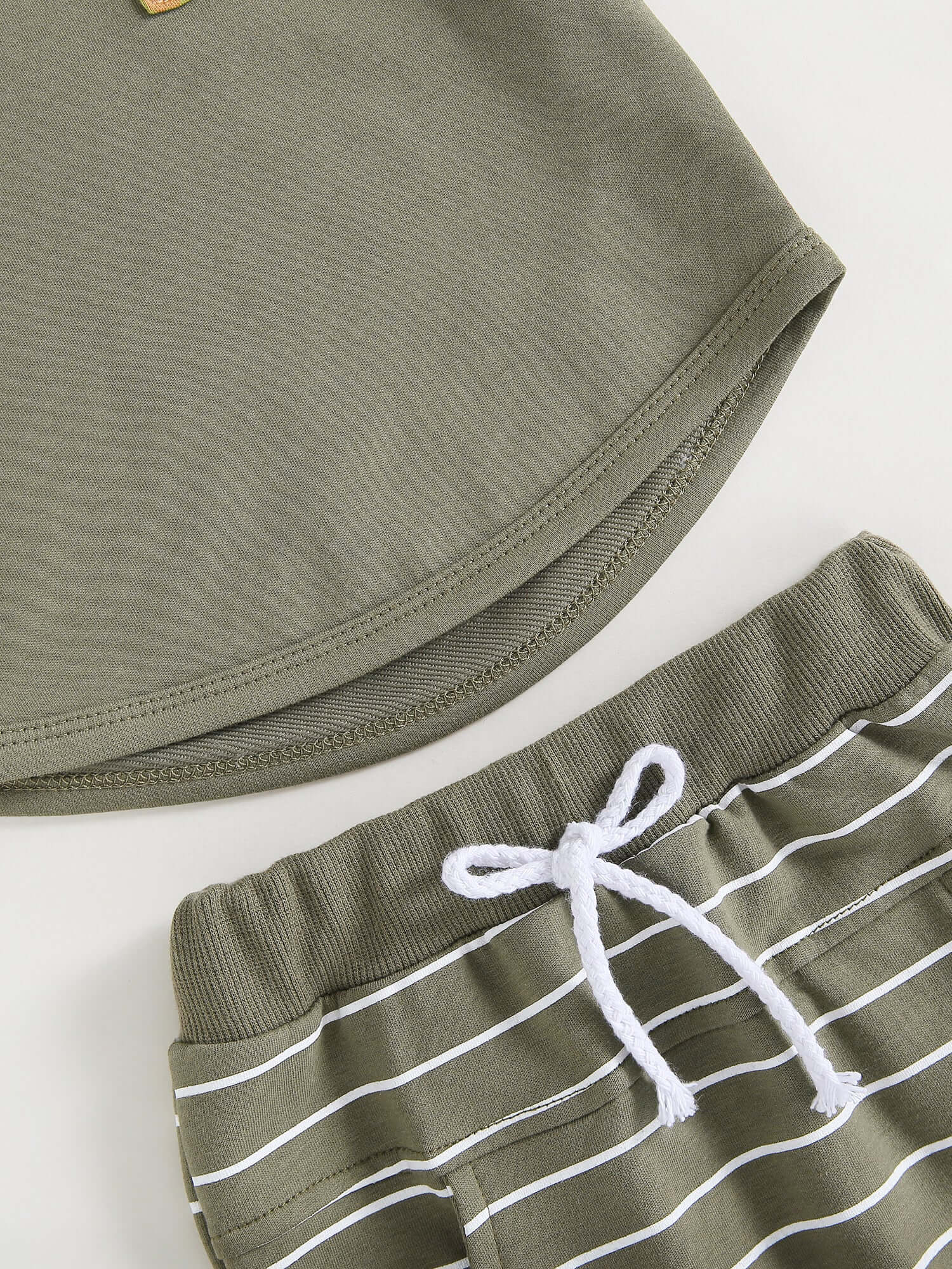 Riley Striped Shorts Set in olive green | Baby Boy & Toddler Boy Outfit (0-4 Years) - Lulu Babe