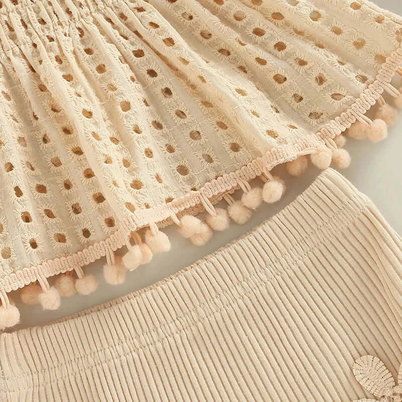 Boho Baby Girl Outfit | Beige Lace Top & Ribbed Shorts (0-18M) - Lulu Babe