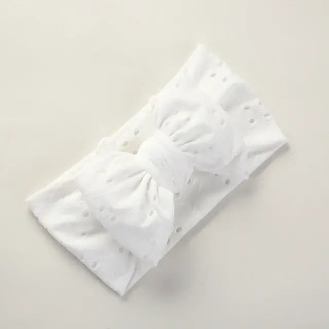 Nora Topknot Bow Headband in white | Stylish & Soft Baby Headband - Lulu Babe