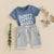 "Daddy's Little Sidekick" baby boy outfit for 0-3 years, featuring soft blue top and comfy grey shorts.