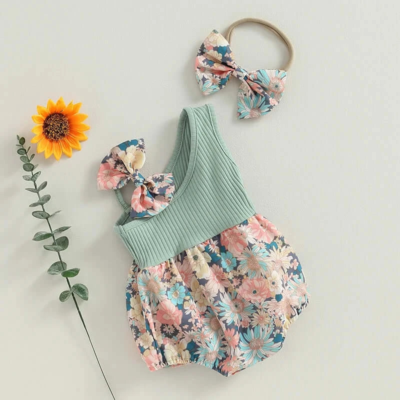Evie Floral Baby Romper | Stylish Summer Baby Girl Outfit - Lulu Babe